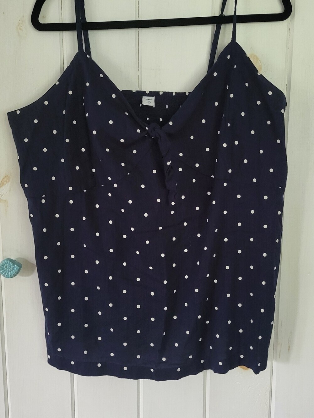 Old navy blue white polka dot smocked back cami tank